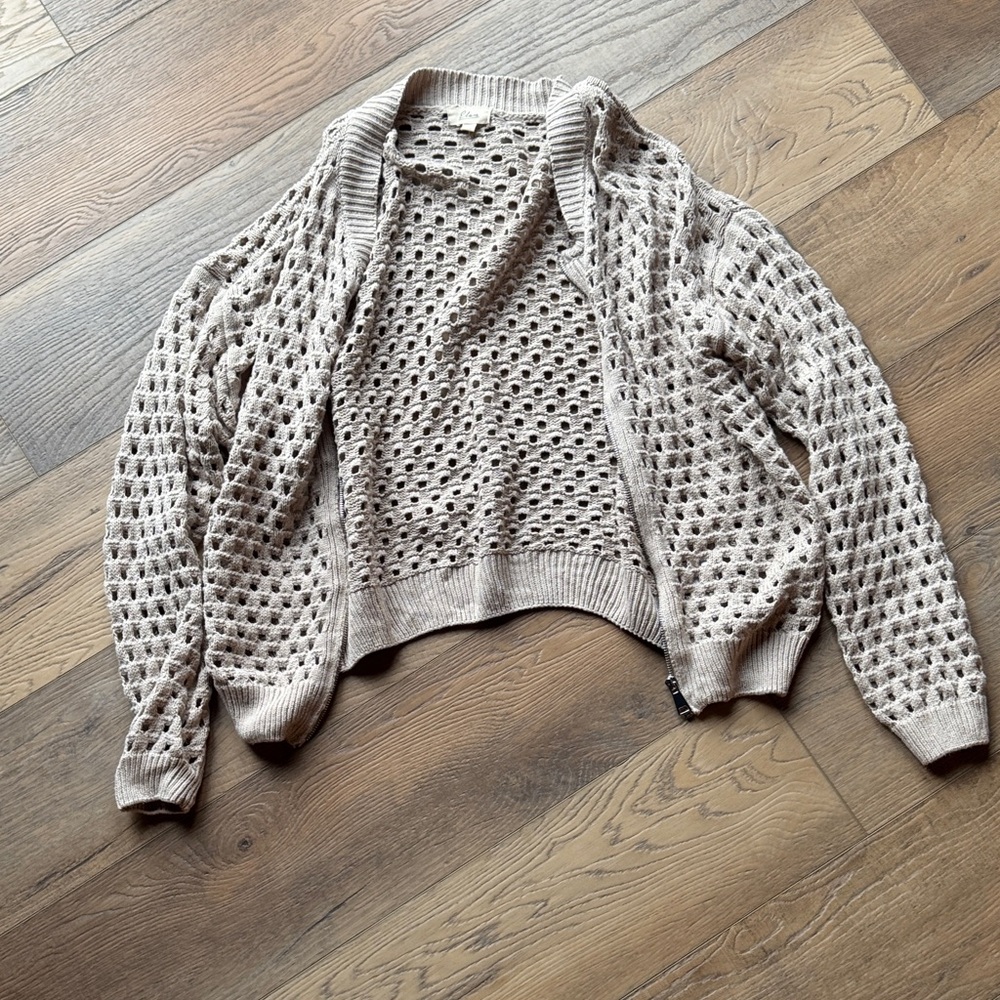 Elan Beige Open-Knit Hoodie
